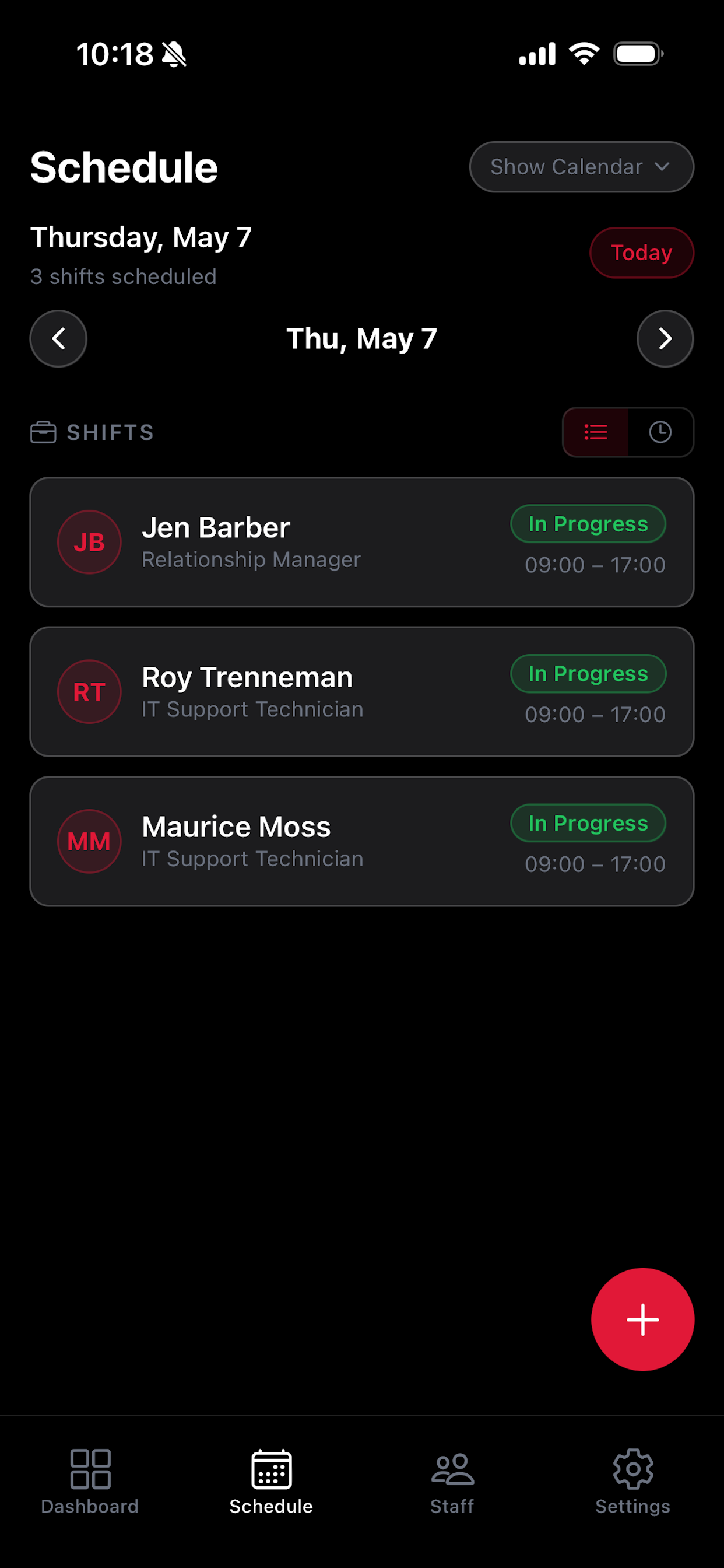 Schedule screenshot